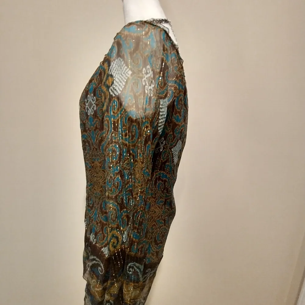 Vintage Hale Bob Brown And Teal Shimmery Blouse - Picture 4 of 9